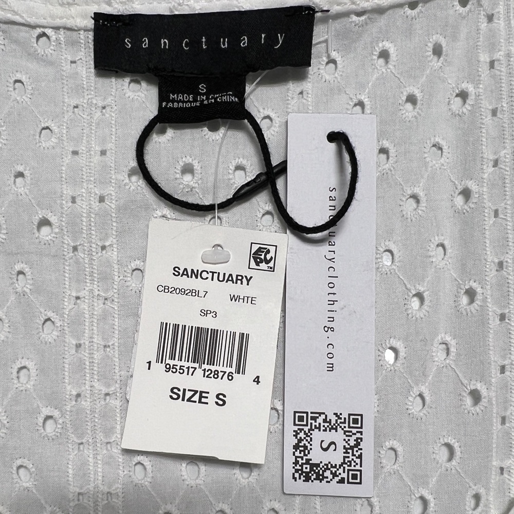 ❤️💙💛 Sanctuary White V Neck Eyelet Ruched Top Blouse Shirt - Picture 9 of 9